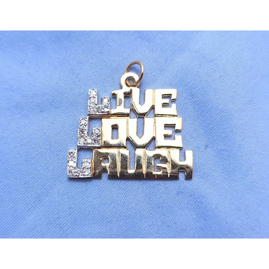 Unique 14k Two Tone Multi Color Gold  Live Love Laugh  Diamond Charm Pendant